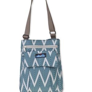 Kavu Teal Chevron Crossbody Pouch with Brown Strap